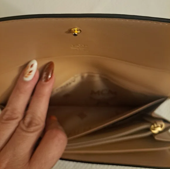 EUC MCM Long Scarlet Wallet with Gold Emblem